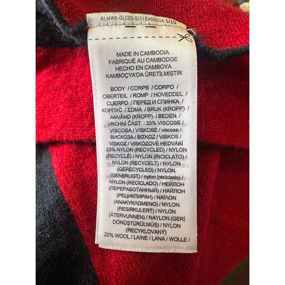 Lauren Ralph Lauren Intarsia Knit Two Tone Poncho Navy Blue Red Toggle Sz L/XL - Picture 13 of 16